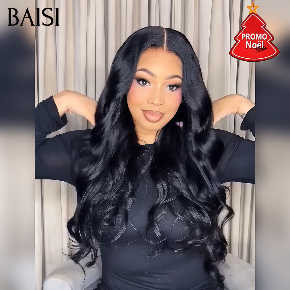 BAISI Perruque avec 13x4 lace frontal noir Body wave promo 24 pouces 109€ De Bonne Qualité 100% Cheveux Humains