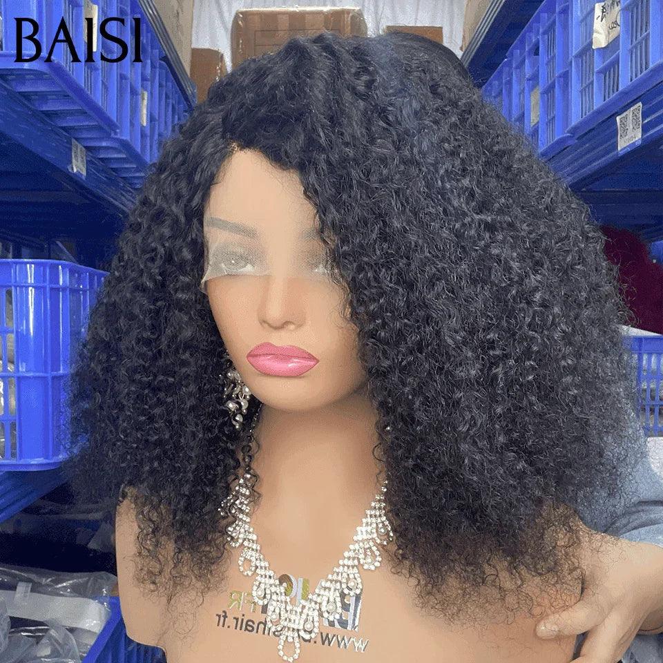 BAISI T-PART SPITZEN-LOCKEN-LOCKENPERÜCKE AUS 100 % ECHTHAAR IN DER FARBE SCHWARZ C