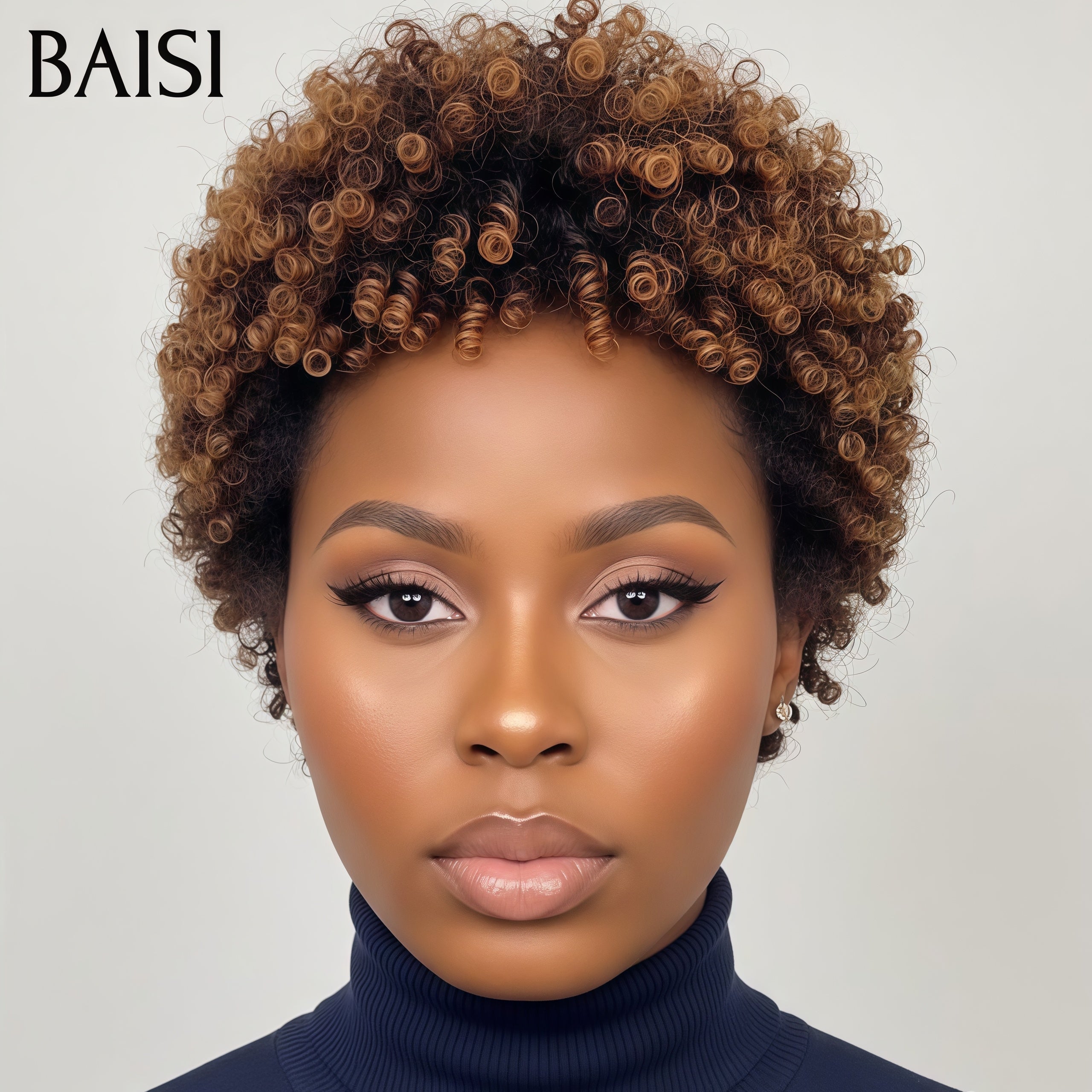 BAISI Perruque pixie 59€ Moitié Prix Facile à porter sans Colle Fabriqué à la Machine mixte brun en 100% Cheveux Humains