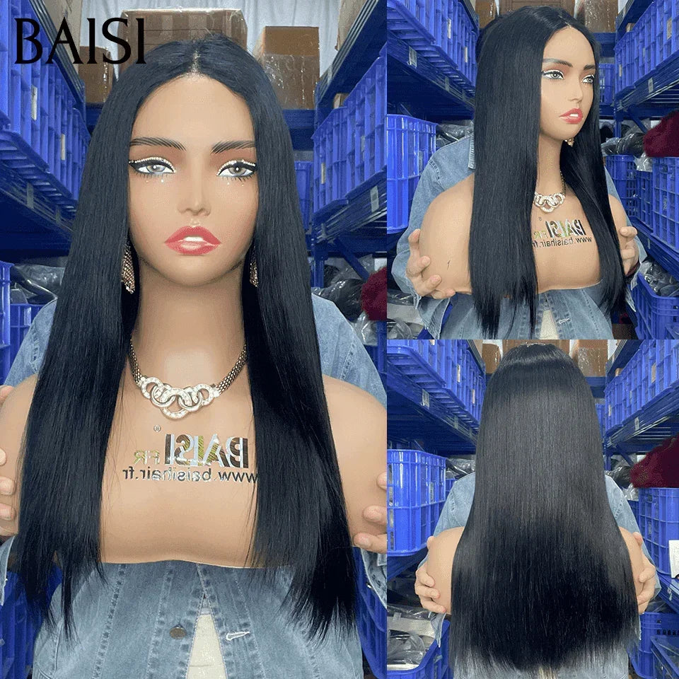 BAISI 4X4 perruque 8 Pouces 68€ En Couleur Noir moitié prix lisse en 100% cheveux humains MP50