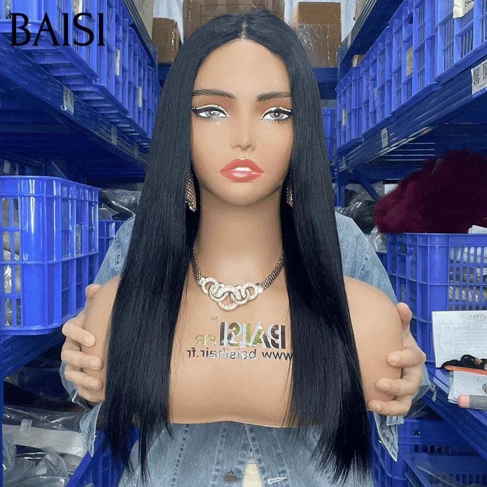 BAISI 4X4 perruque 8 Pouces 68€ En Couleur Noir moitié prix lisse en 100% cheveux humains MP50