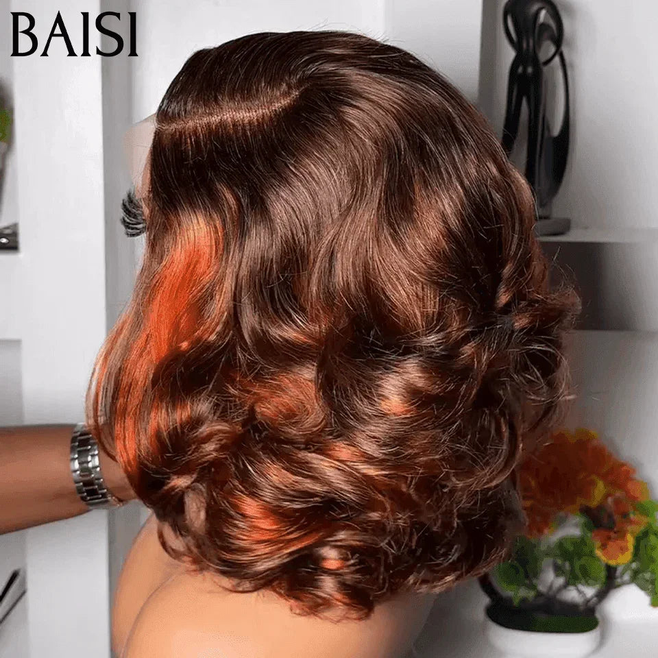 BAISI 4X4 lace Perruque Bouclée Egg Wave moitié prix Couleurs Marron Mixte orange 10 Pouces 89€ en 100% Cheveux Humains F-026 MP50