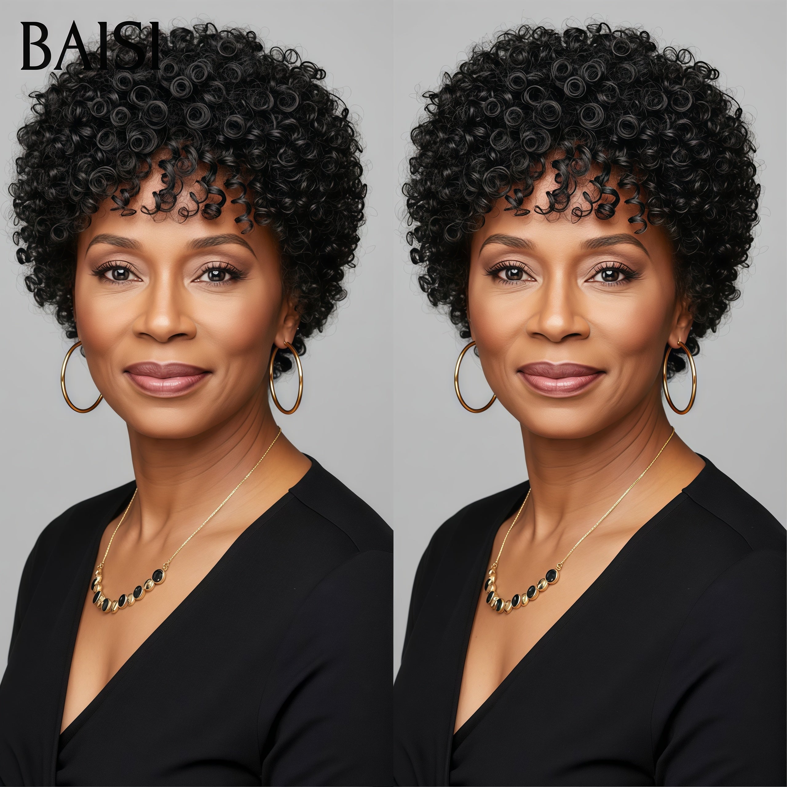 BAISI Perruque pixie promotion Moitié Prix 58€ Facile à porter sans Colle Fabriqué à la Machine NOIR en 100% Cheveux Humains