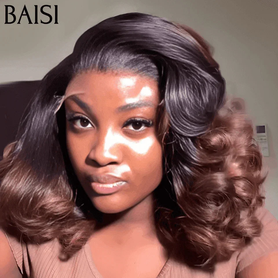 BAISI 13X4 perruque 065C BOUCLÉE CURLY wave 16 Pouces marron 100€ moitié prix 100% Cheveux Vierges MP50