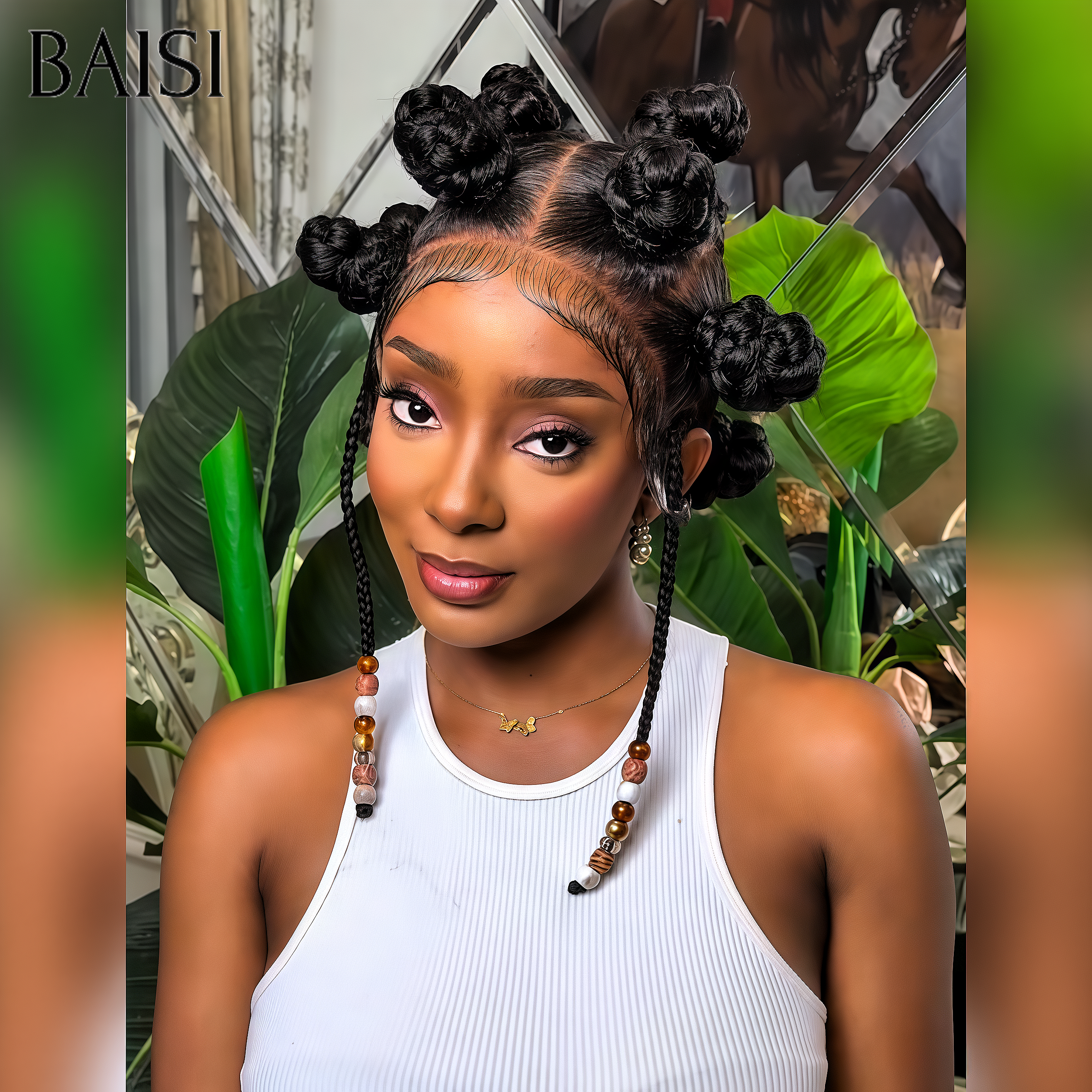 BAISI Full lace Perruque style tresses regroupées en chignon noir Offre Flash 189€ 100% Cheveux Humains