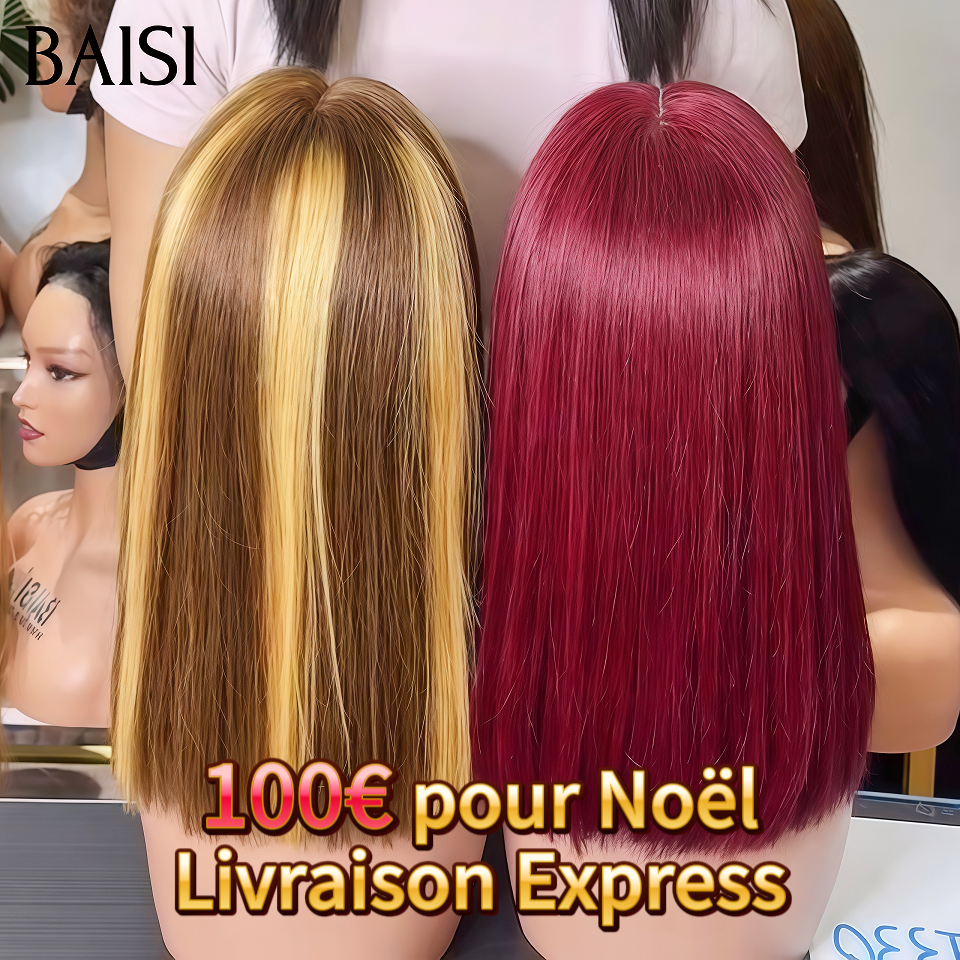 BAISI 2 Perruques 100€ Facile à Revendre 10 Pouces 13x4 lace frontal Lisse Bordeaux 99J# et 4mix27# en 100% Cheveux Humains