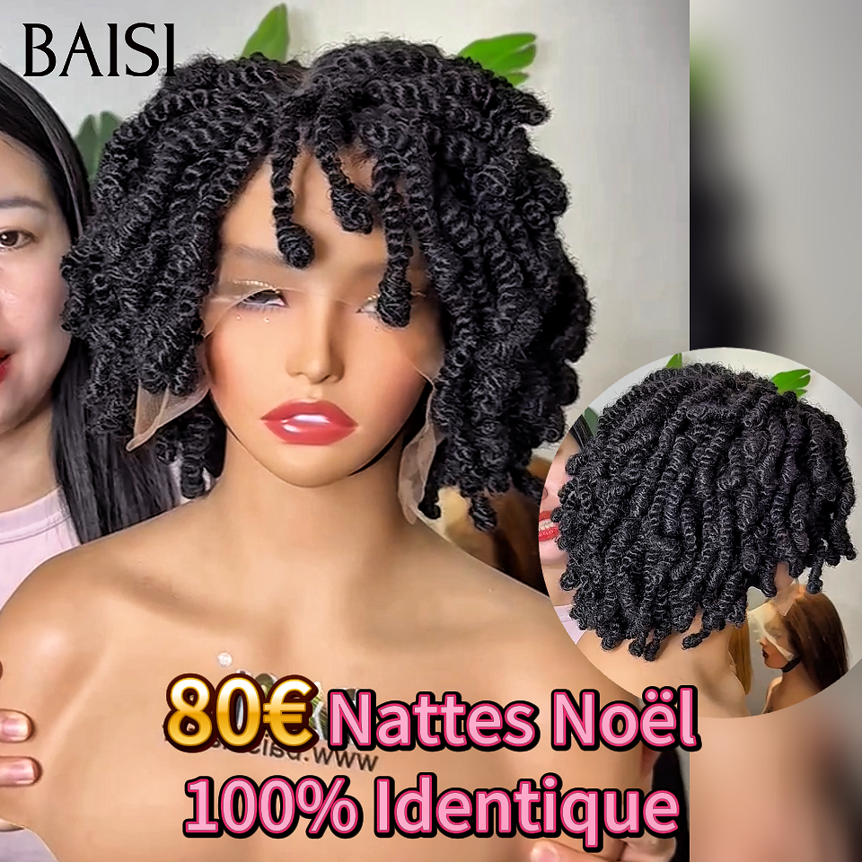 BAISI 13x4 lace frontal Perruque avec coiffure tressée natte noir BOB 80€ Nattes Noël€ 100% Identique 100% Cheveux Humains