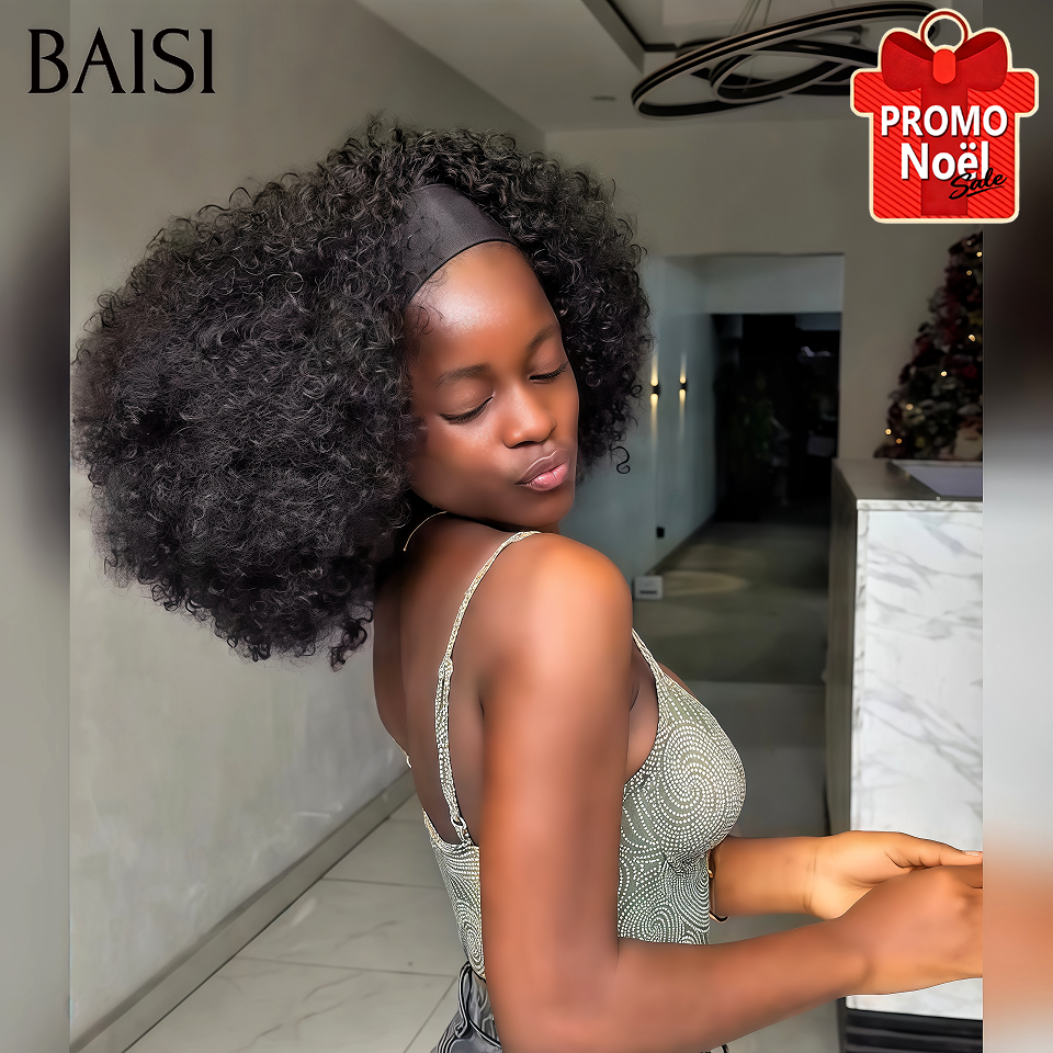 BAISI Perruque Bandeau BOB kinky curly 14 Pouces 400% Volume 159€ Fabriquée A La Machine sans Colle sans lace en 100% Cheveux Humains
