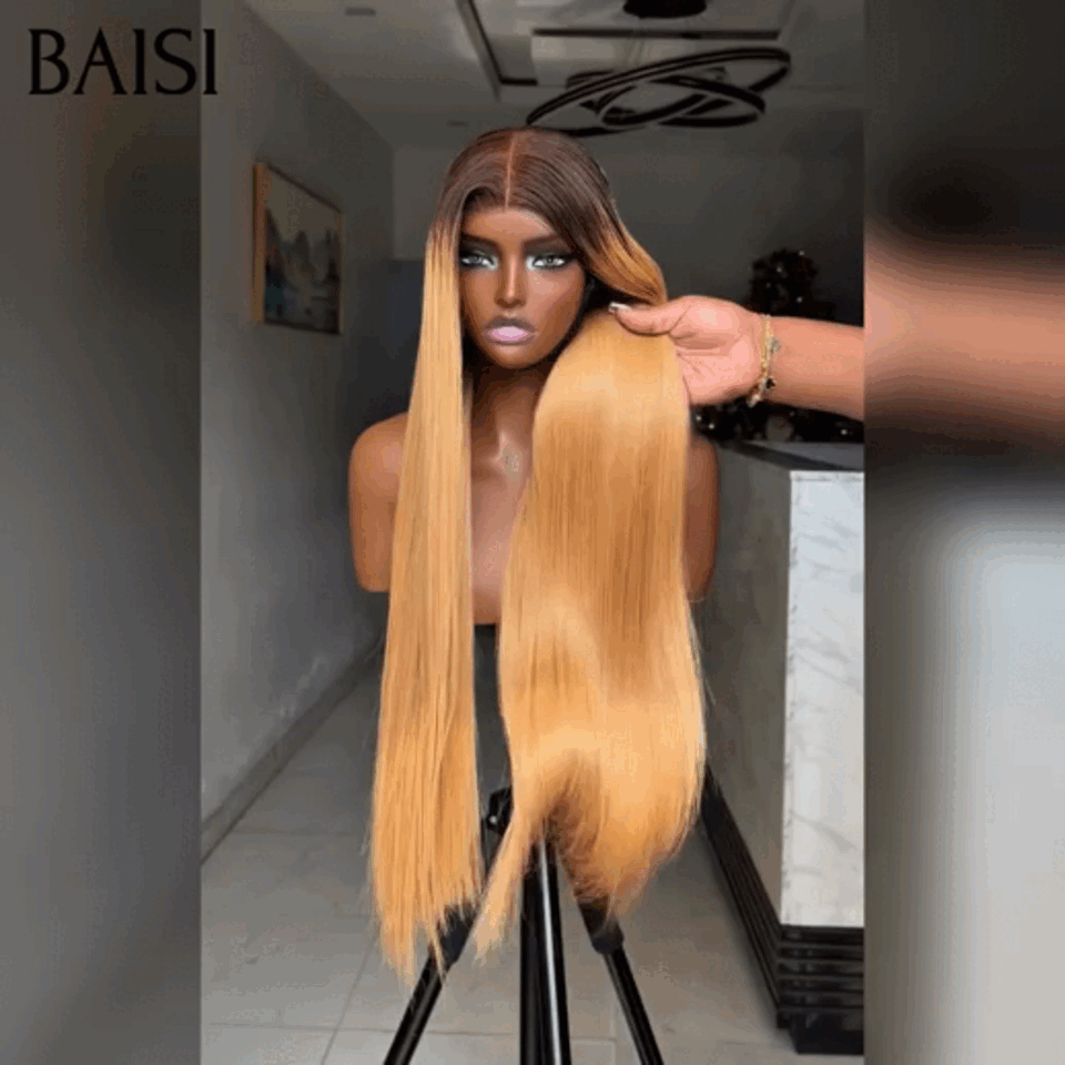 BAISI 2X6 lace closure perruque Lisse Haute Qualité en couleur Miel avec racine Marron 250% Densité SDD BONE Straight 100% Vietnam Hair Sans Colle Lace déjà couper Facile à Porter