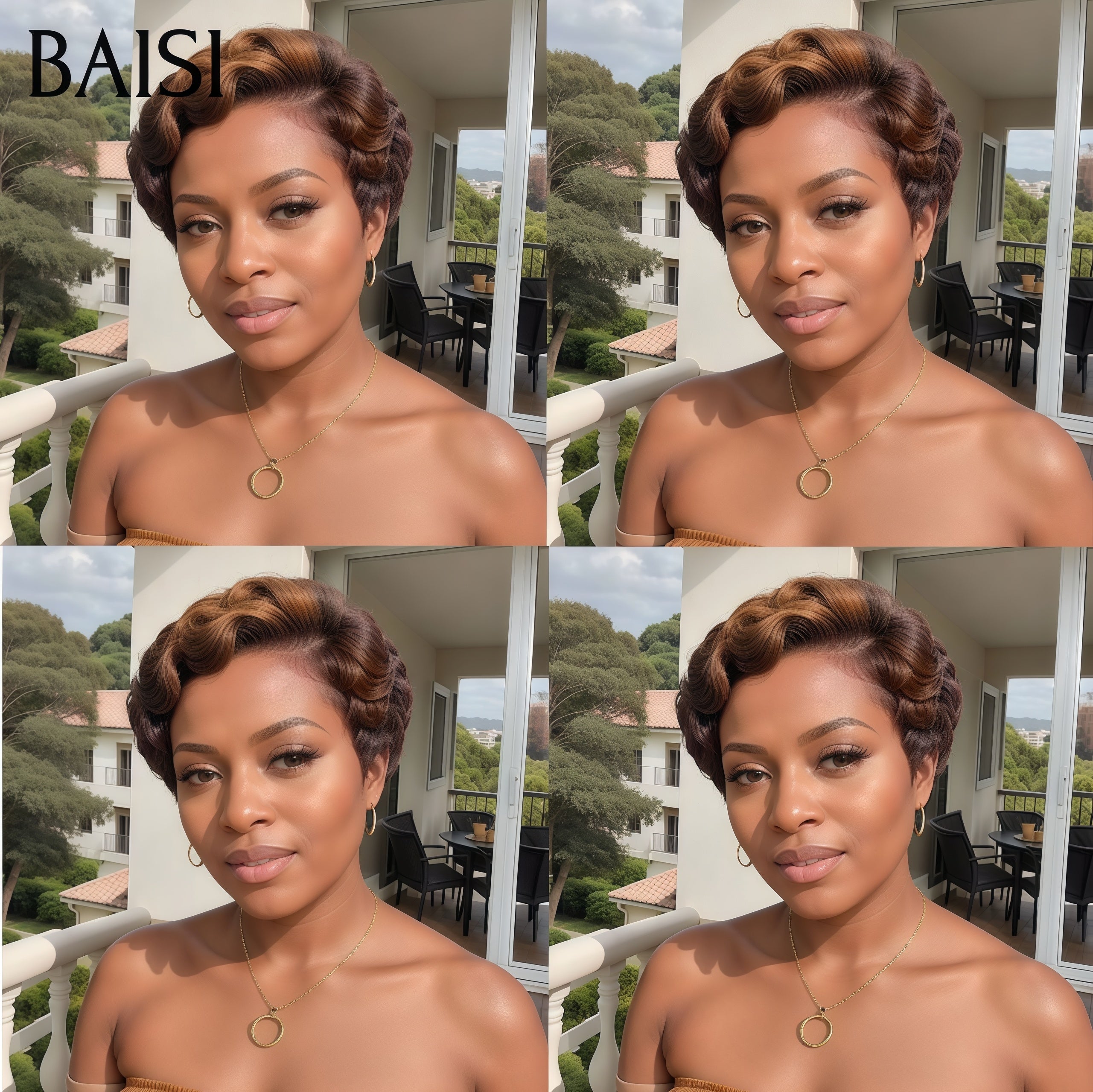 BAISI Perruque nouveau produit Bas Prix 59€ pixie 13x4 lace frontal Marron 4T30# finger wave 100% cheveux humains