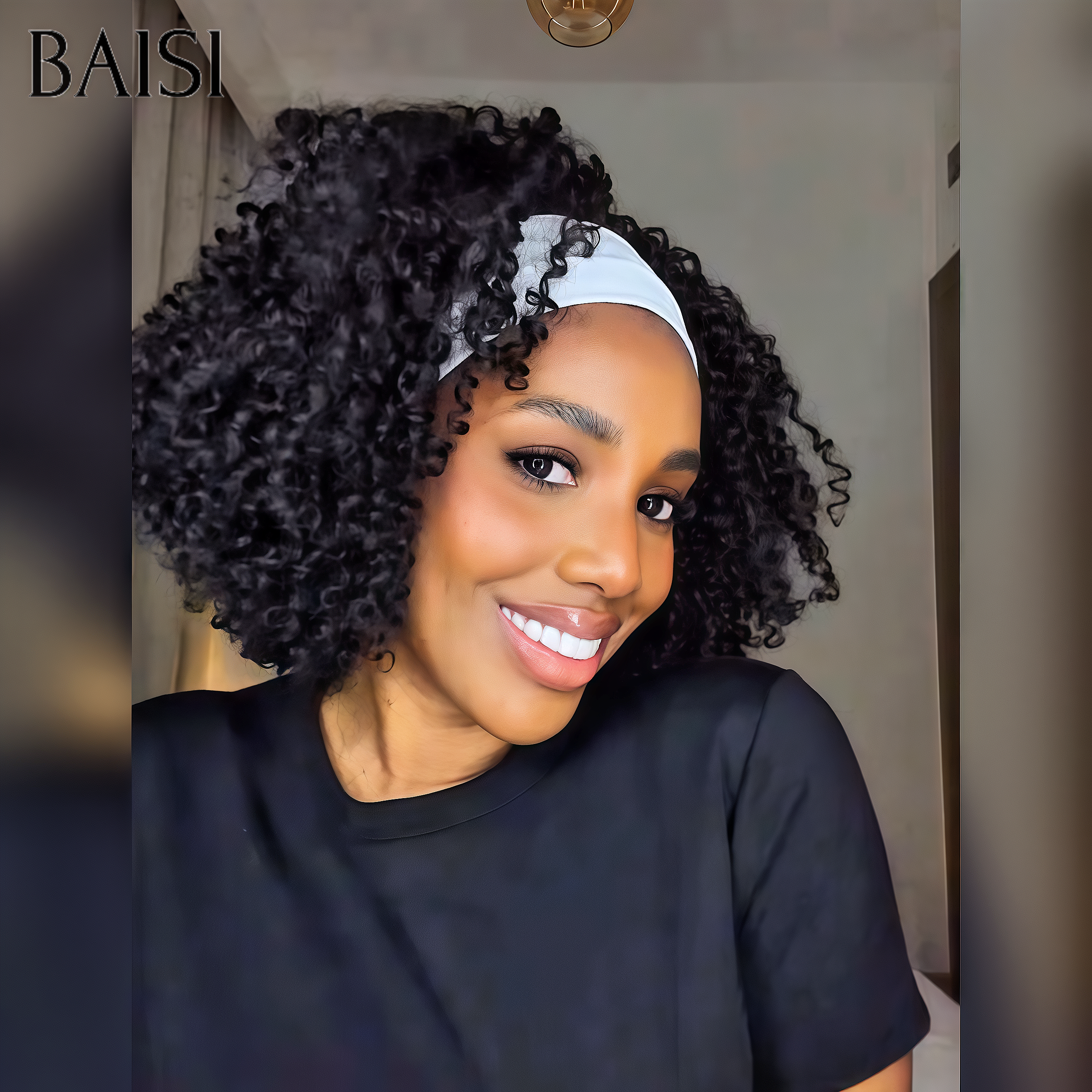BAISI Perruque Bandeau BOB curly wave 10 Pouces 66€ Fabriquée A La Machine sans Colle sans lace en 100% Cheveux Humains