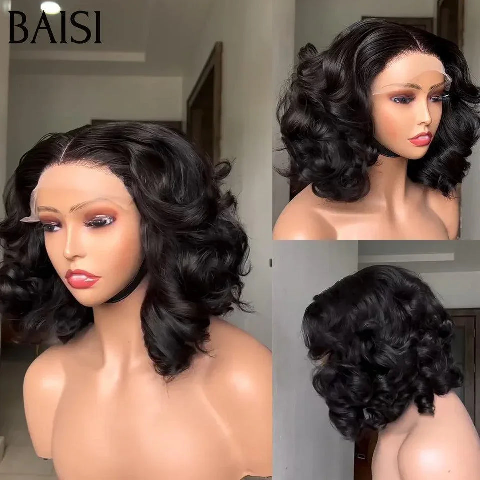 BAISI Achetez 2 perruques minimum au prix d'usine fournisseur Perruque Pixie En Couleur #4 ou 4X4 lace egg wave 10 Pouces F-025# en 100% Cheveux Humains Pas Besoins De Code