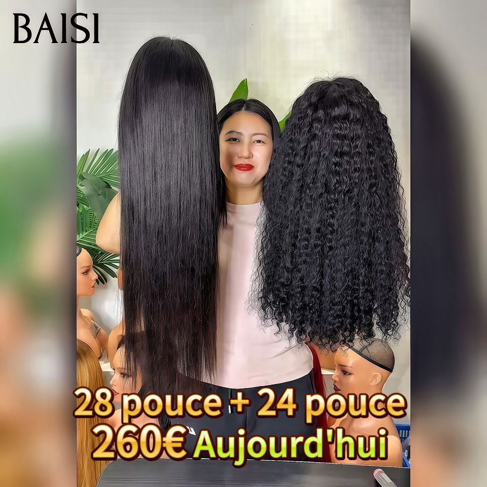 BAISI 2 Perruques 260€ Facile à Revendre 13x4 lace frontal Lisse 28 Pouces et curly wave 24 Pouces en 100% Cheveux Humains