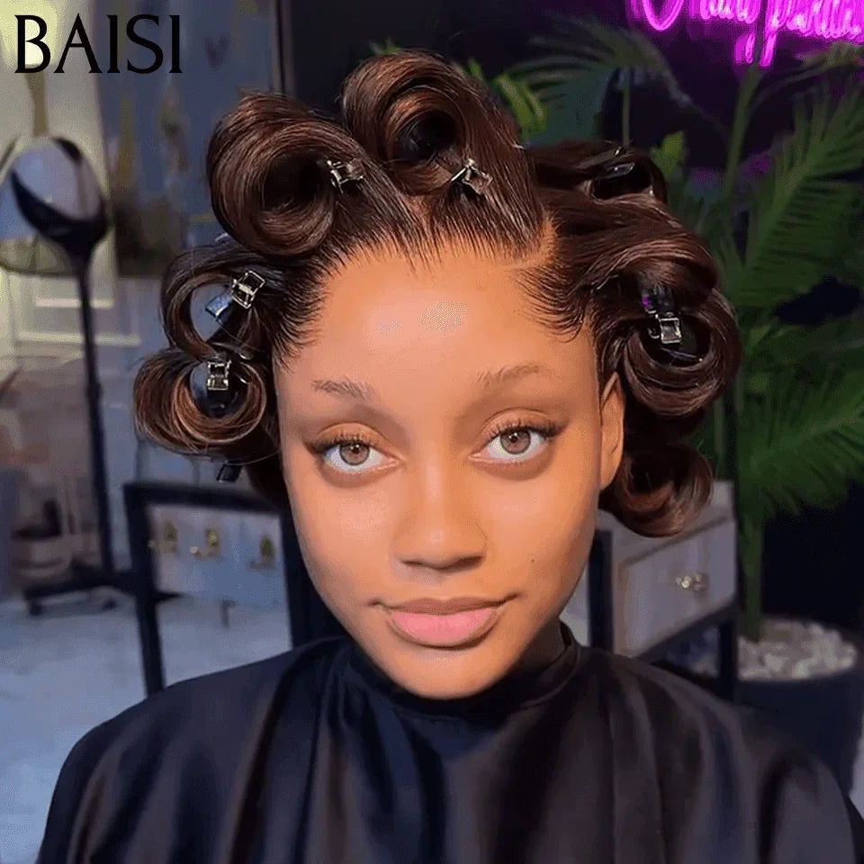 BAISI 13X4 lace Perruque Pixie vague En Couleur Marron 4# 68€ en 100% Cheveux Humains BS65