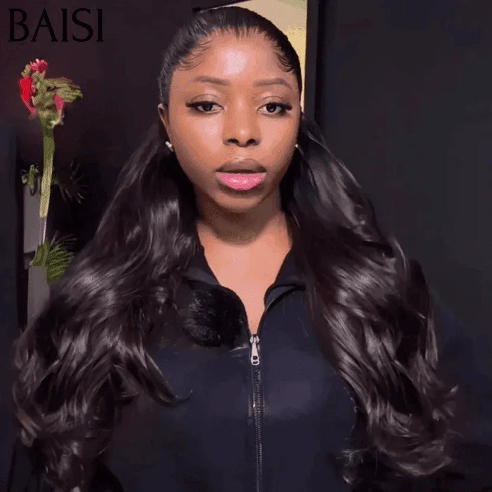 BAISI 13x6 HD lace Invisible Perruque Body wave en Noir 100% Vietnam Hair de luxe 300% Densité plus de 20 ans d' utilisations en 100% Cheveux Humains