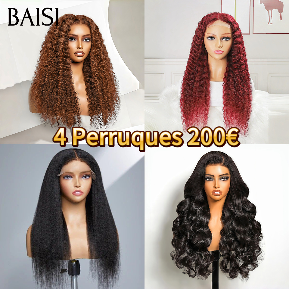 BAISI 4 Perruques 200€ PROMO Prix Grossite Facile à Revendre 13x4 lace kinky straight et Body wave et curly wave en 100% Cheveux Humains