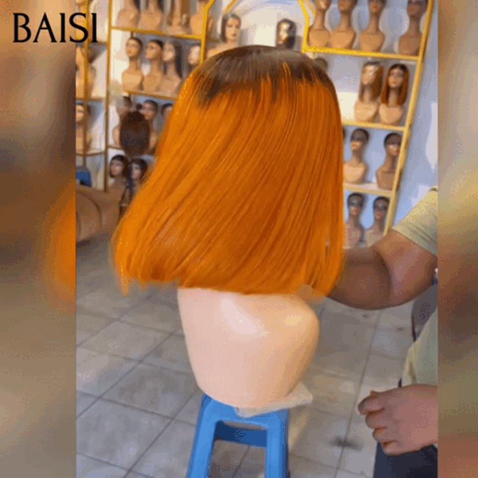 BAISI 2X6 lace closure perruque Lisse Haute Qualité en couleur orange avec racine NOIR 1BT350# 250% Densité SDD BONE Straight 100% Vietnam Hair