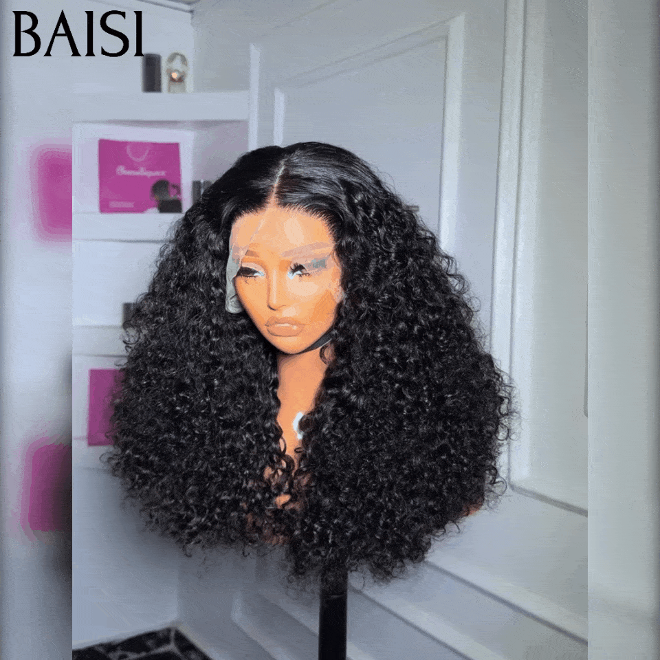 BAISI T PART LACE CURLY CURLY WIG IN 100% HUMAN HAIR IN COLOR BLACK C