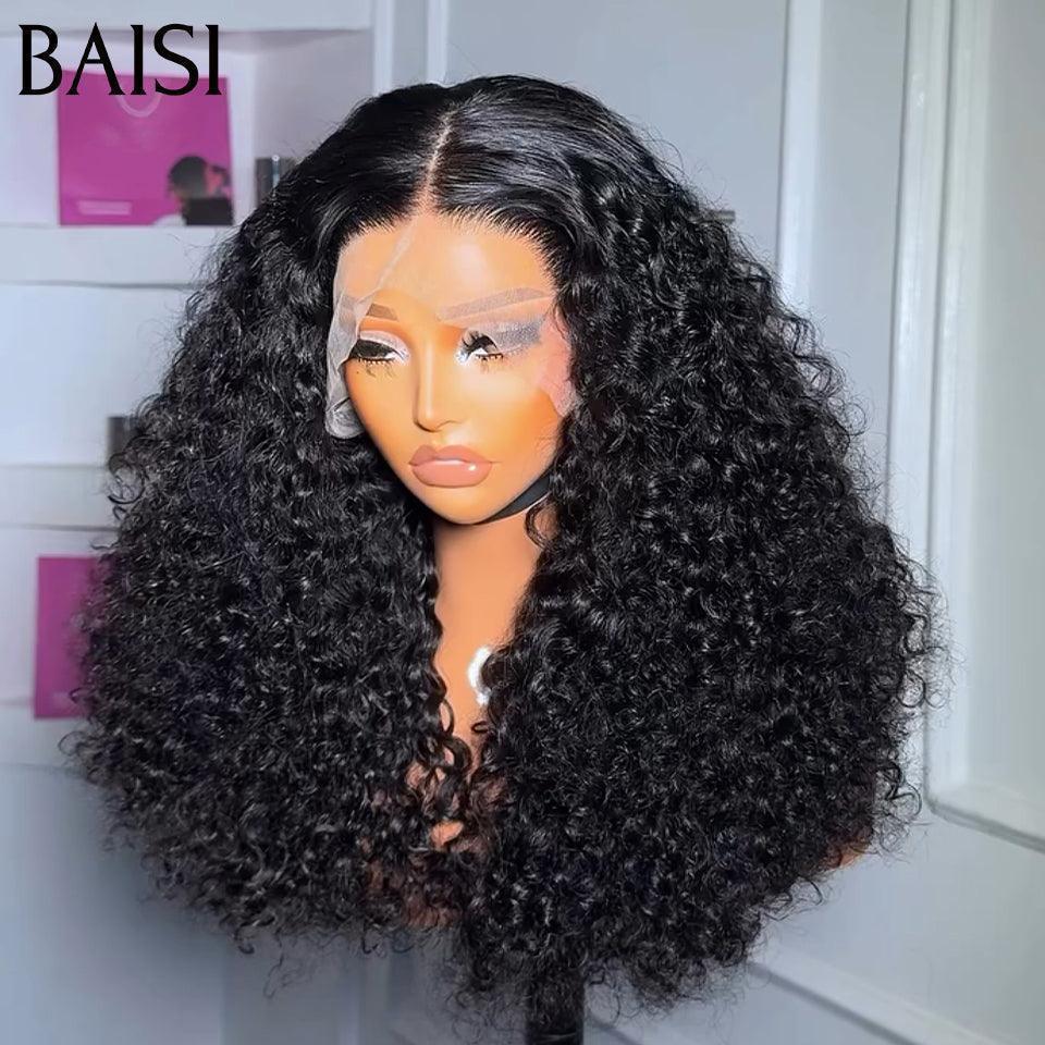 BAISI T PART LACE CURLY CURLY WIG IN 100% HUMAN HAIR IN COLOR BLACK C