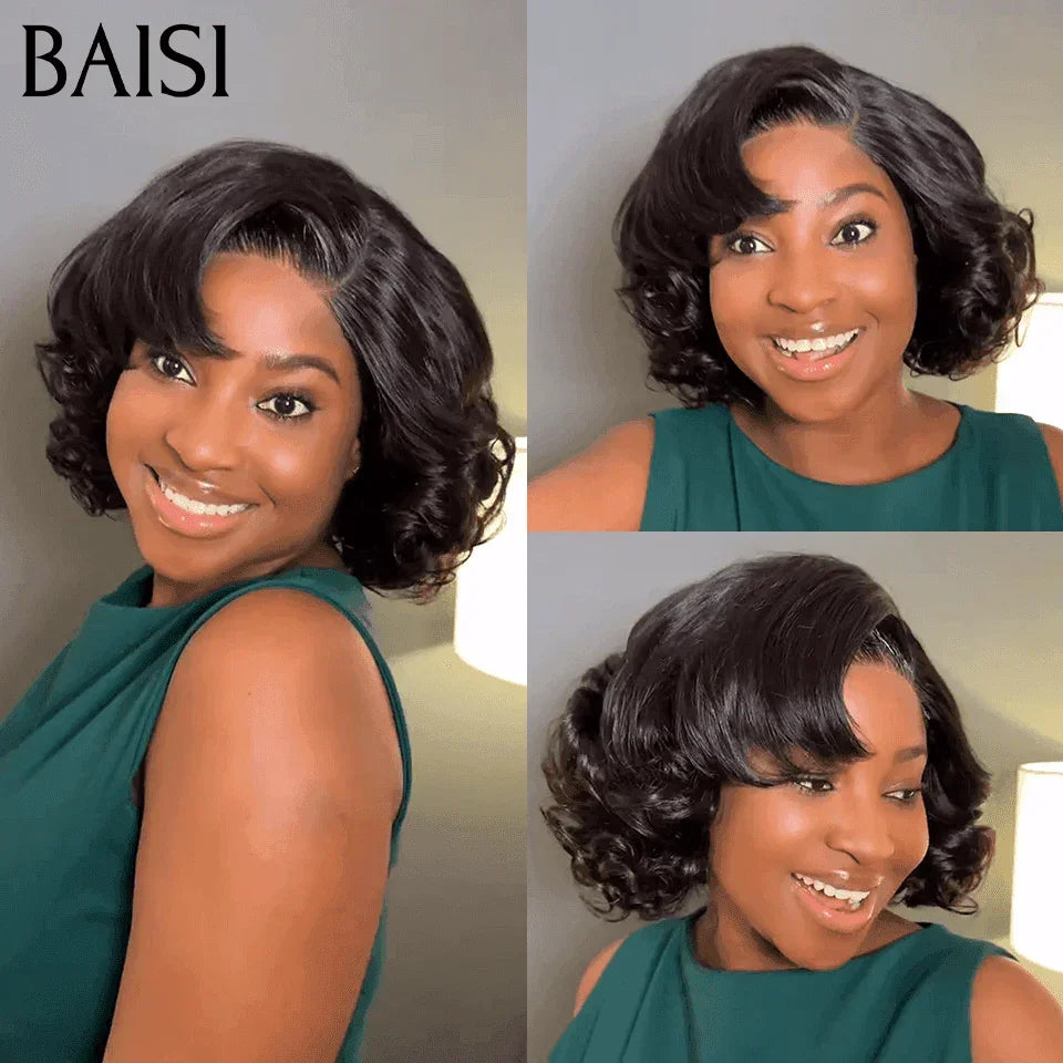 BAISI Perruques 2 Perruques T part Boucles pixie et 4X4 curly wave pour revendre Moitié Prix 149€ en 100% vrais cheveux humains MP50