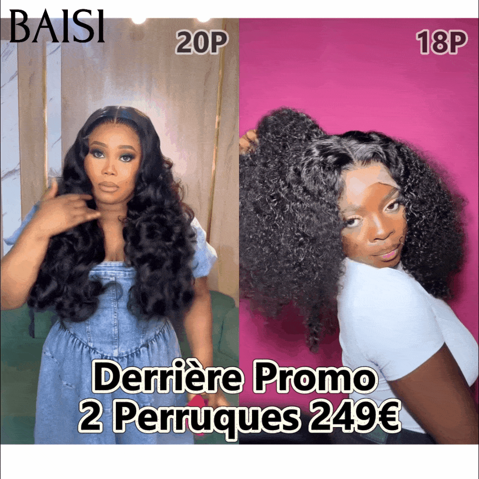 BAISI Perruque 2 Perruques pour revendre 249€ 1B# Noir 13X4 et T part en 100% vrais cheveux humains VIP100