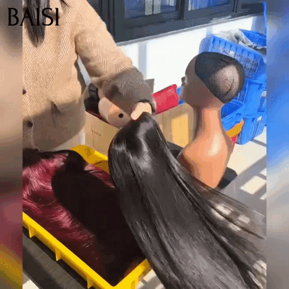 BAISI Perruque lisse avec 13x4 lace frontal 20 pouces 3 couleurs noir ou bordeaux ou marron en 100% Cheveux Humains