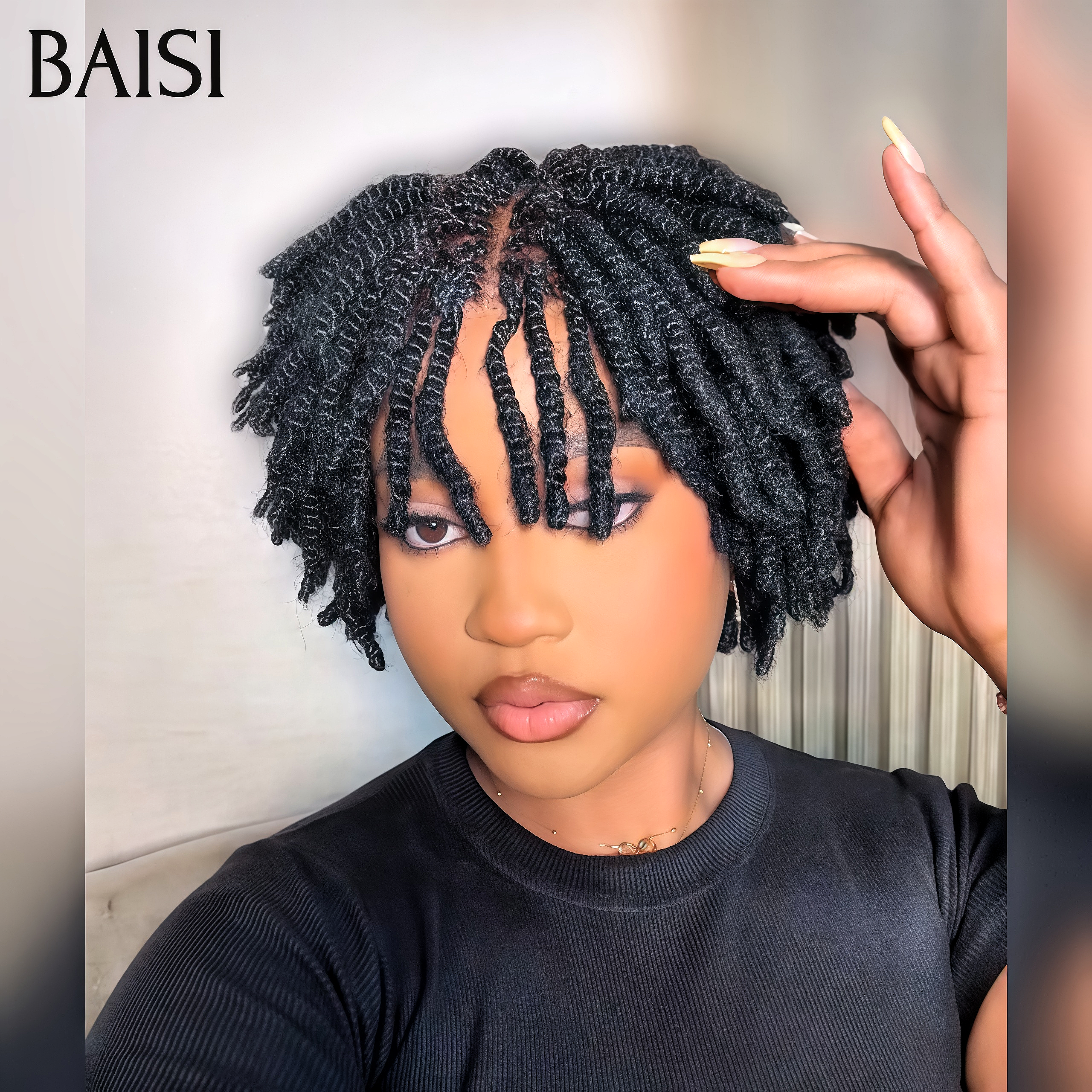 BAISI Coiffure Natte 85€ 13x4 lace frontal Perruque avec coiffure tressée natte noir 100% Identique 100% Cheveux Humains