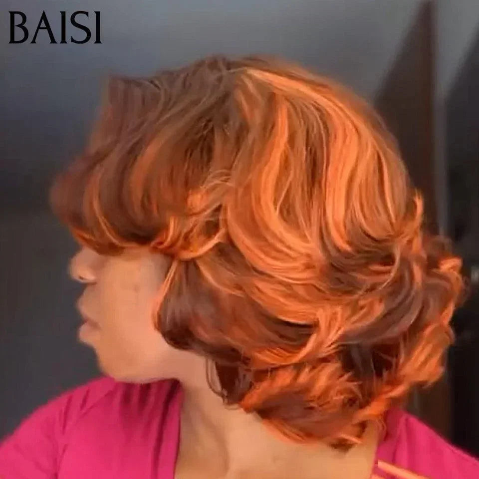 BAISI 13X4 lace perruque marron mixte orange 4#350# 85€ ou 5X5 lace Marron 300% densité 165€ Moitié Prix BOUCLÉE CURLY wave 10 Pouces 100% Cheveux Vierges MP50