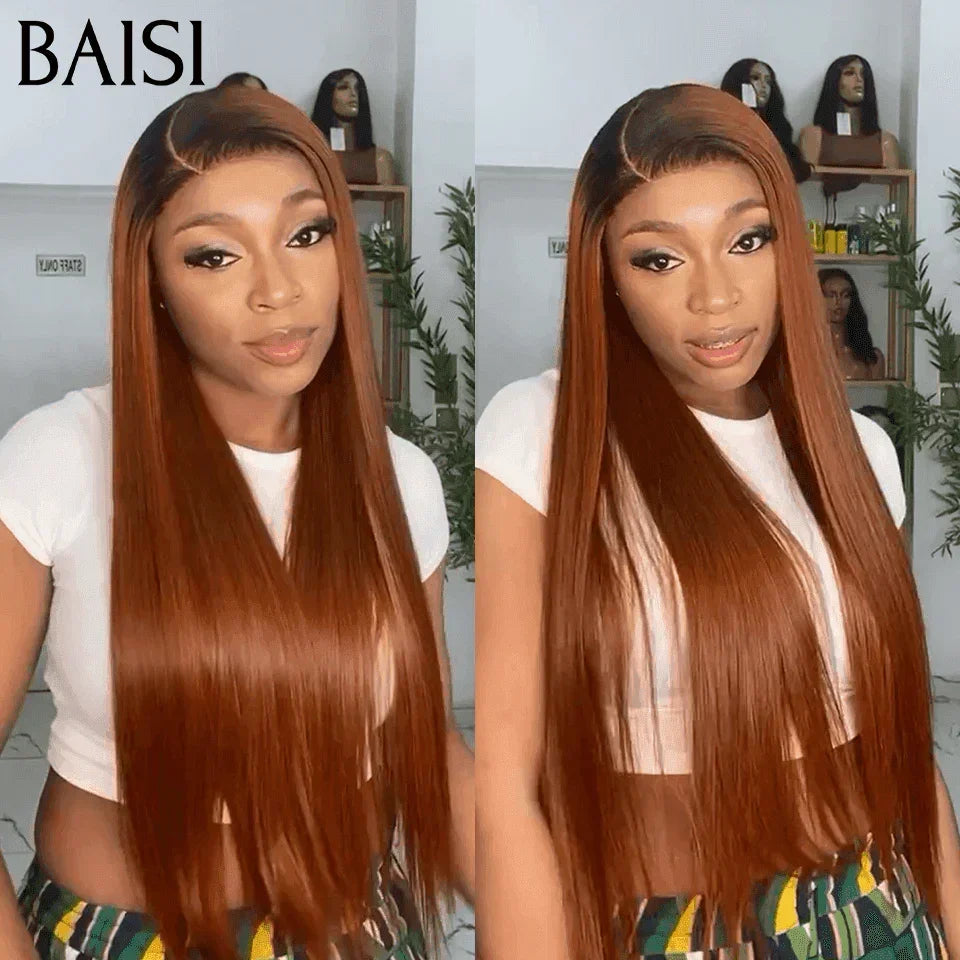 BAISI Achetez 2 perruques minimum au prix d'usine fournisseur 13x4 Lace Frontal Perruque Lisse En 1BT350# orange En 100% Cheveux Humains (Pas Besoins De Code)