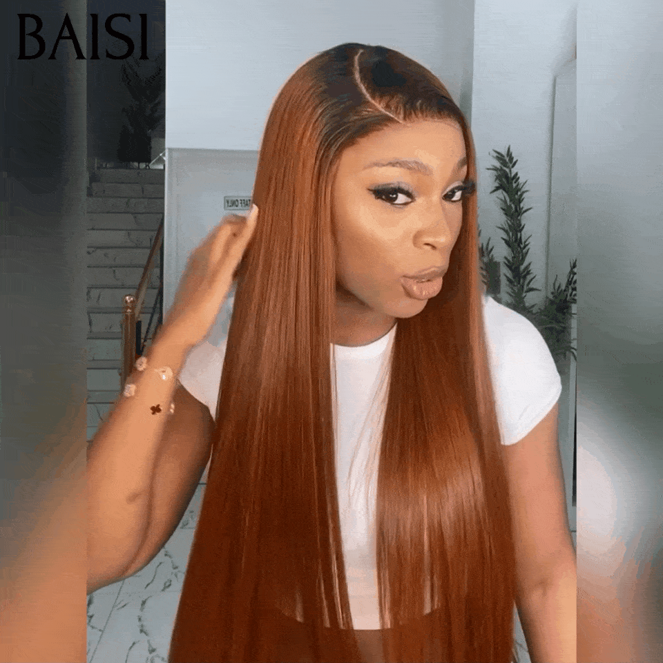 BAISI Achetez 2 perruques minimum au prix d'usine fournisseur 13x4 Lace Frontal Perruque Lisse En 1BT350# orange En 100% Cheveux Humains (Pas Besoins De Code)