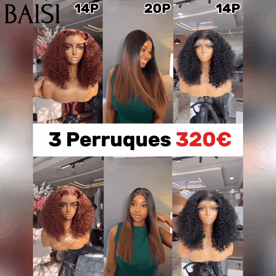 BAISI Lot de 3 perruques 4X4 lace 18pouces 319 euro ou 3 perruques 4X4 curly wave et 2X6 lisse 320 euro en 100% vrais cheveux humains