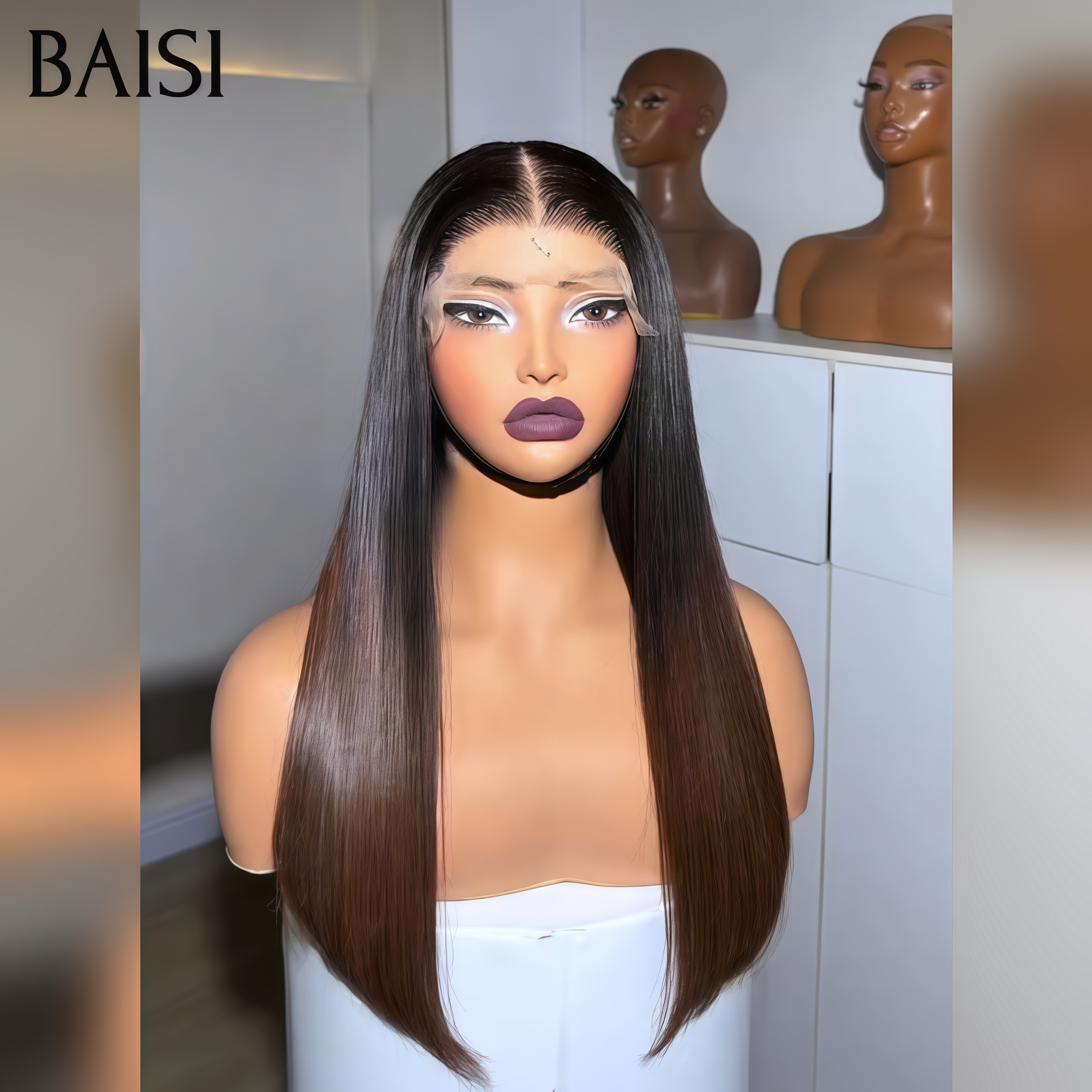 BAISI Perruque lace closure 18 pouces 109€ raw hair ou 18 pouces Vietnam Hair 219€ couleur 1BT4# en 100% Cheveux Humains