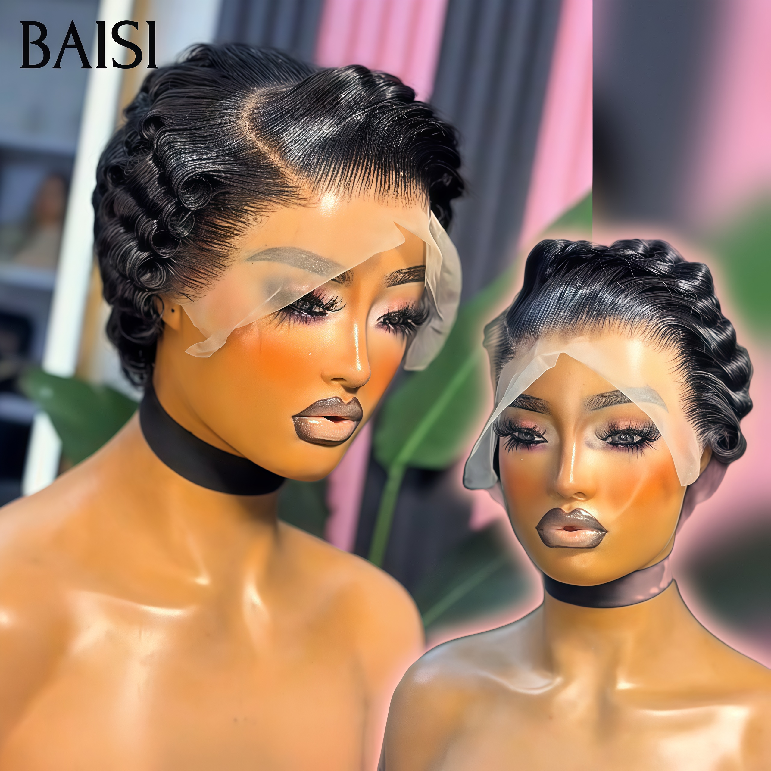 BAISI PROMO Offre spéciale 13X4 lace frontal Perruques pixie BOB 55€ en Franceen 100% vrais cheveux humains