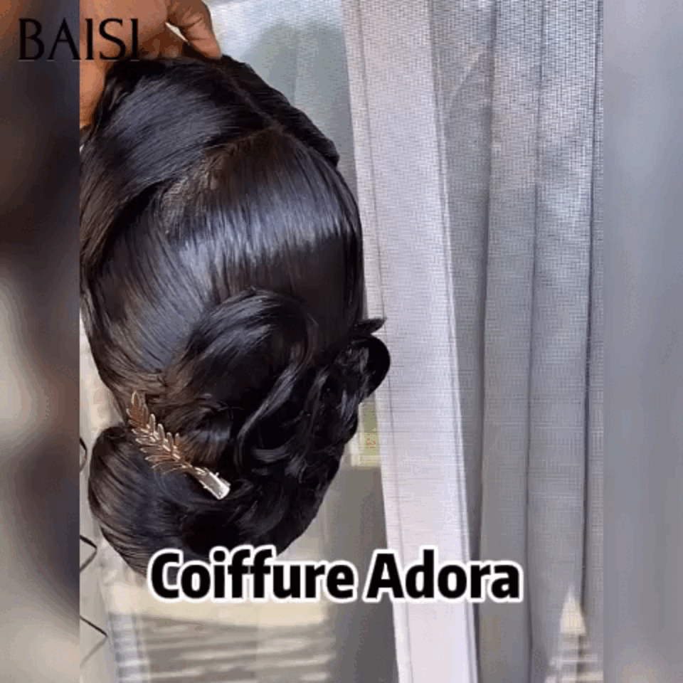 BAISI Coiffure de luxe Adora Perruques Mariage noir Prête à porter chignon et personalisation comme sur la vidéo 100% identique avec lace frontale événement spécial