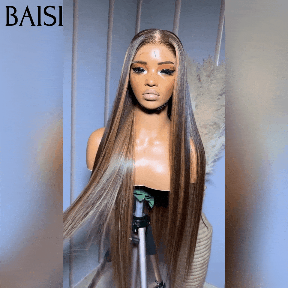 BAISI Achetez 2 perruques minimum au prix d'usine fournisseur 13x4 Lace Frontal Perruque Lisse Miel #4MIX27# En 100% Cheveux Humains (Pas Besoin de Code)