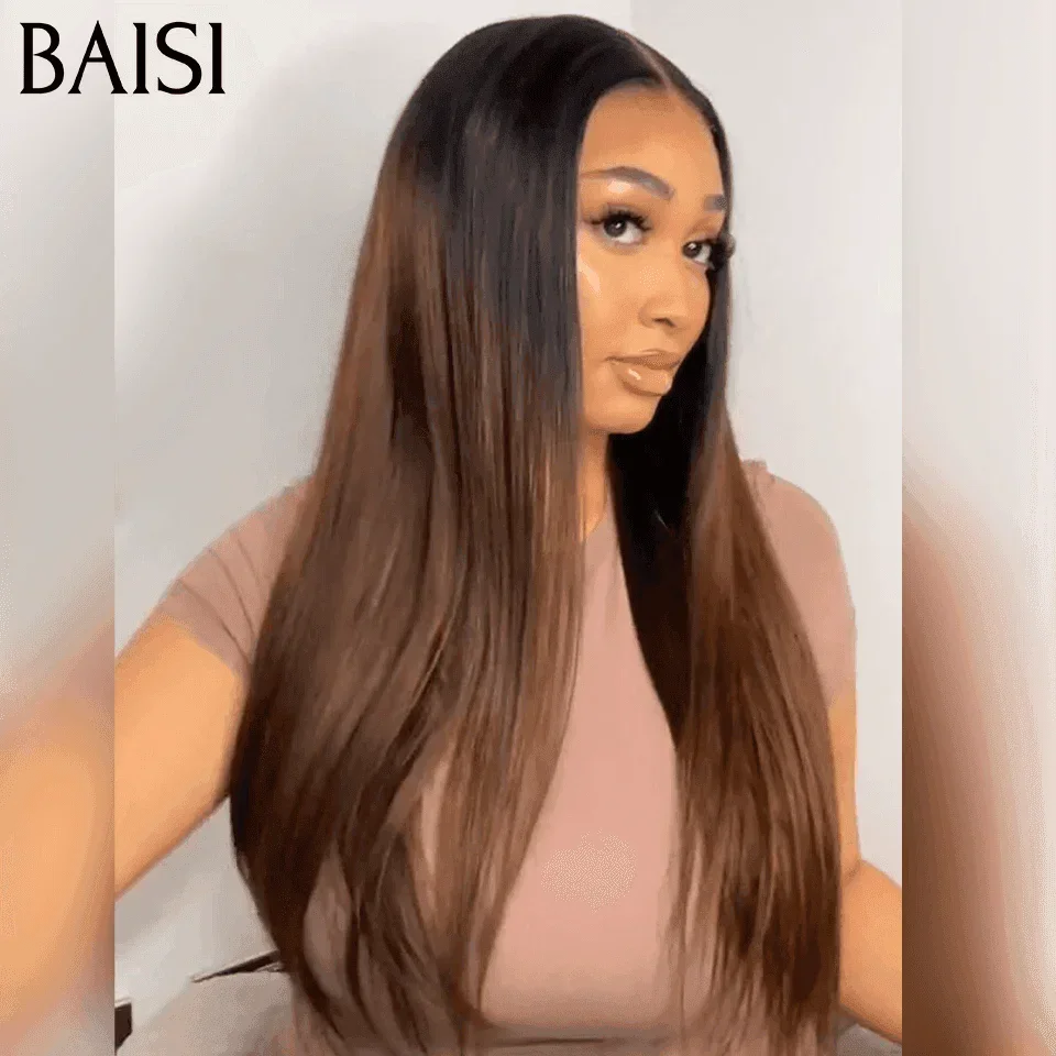BAISI 4x4 Bob Wig Kinky Straight Brown 1BT4 # em alta qualidade com cabelo natural de bebê pré-arrancado sem necessidade de cola em cabelo 100% cru Renda já cortada linha fina 4C