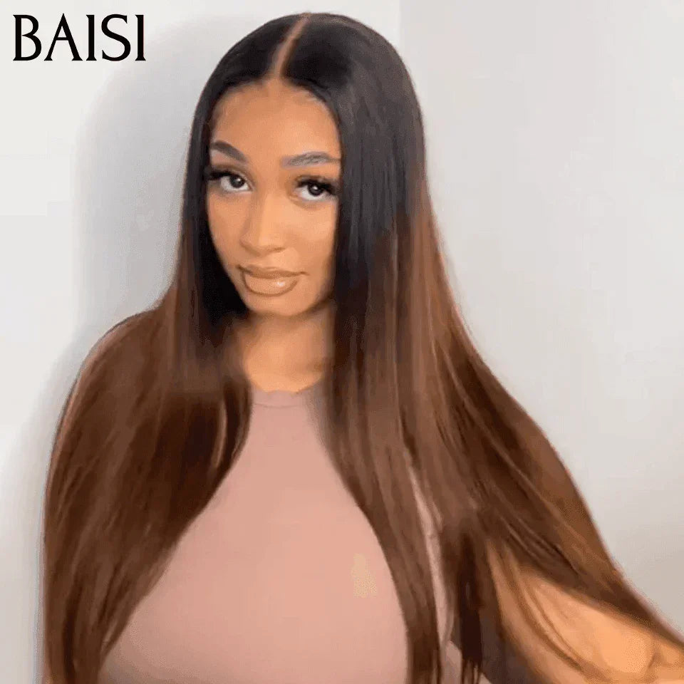 BAISI 4x4 Bob Wig Kinky Straight Brown 1BT4 # em alta qualidade com cabelo natural de bebê pré-arrancado sem necessidade de cola em cabelo 100% cru Renda já cortada linha fina 4C