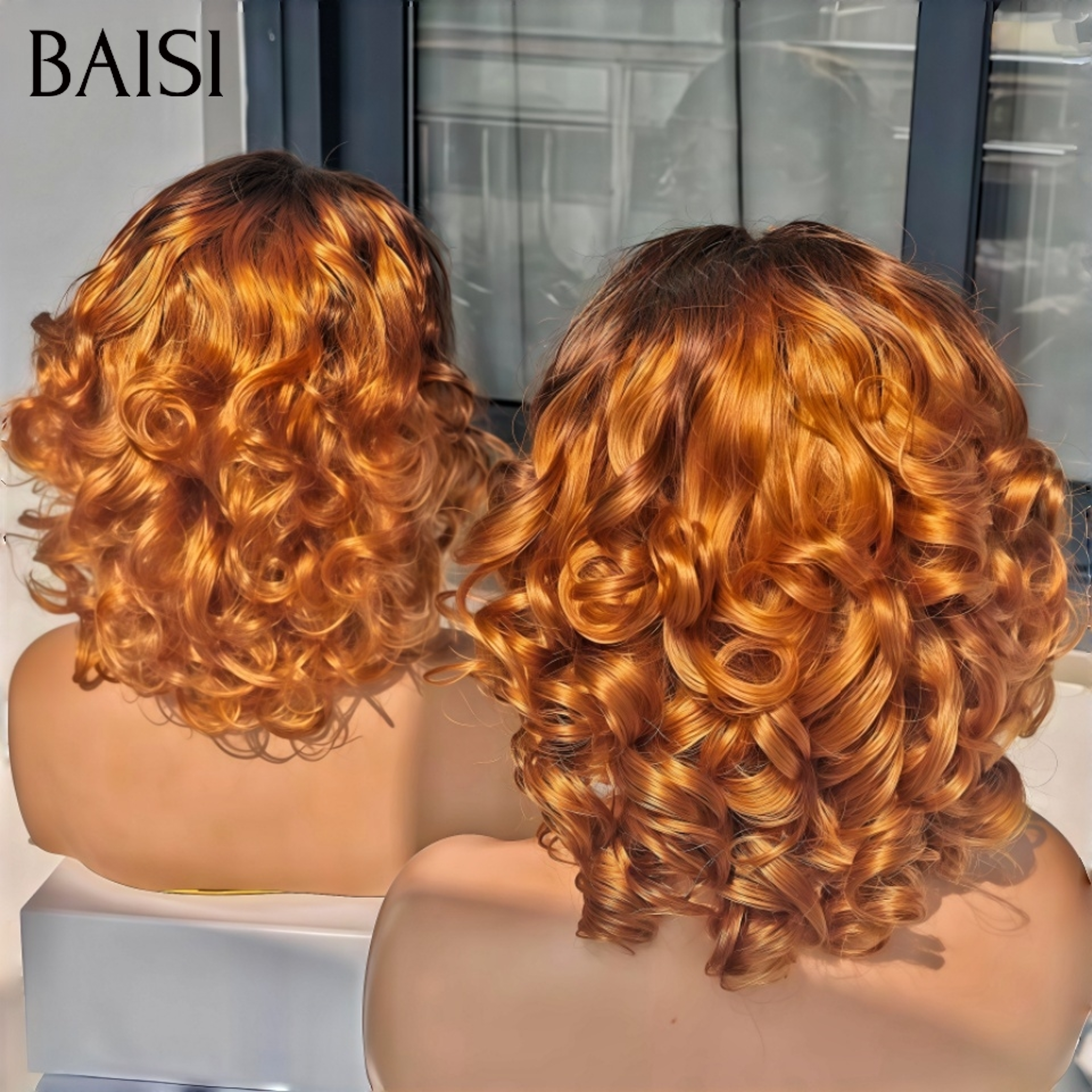 BAISI 13X4 lace frontal Perruques egg wave 10 pouces 68€ en couleur Miel Offre spéciale en 100% vrais cheveux humains