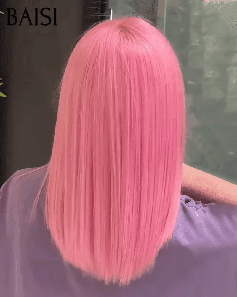 BAISI 13x4 straight bob wig in color #1B #99J highlights in 100% real human hair