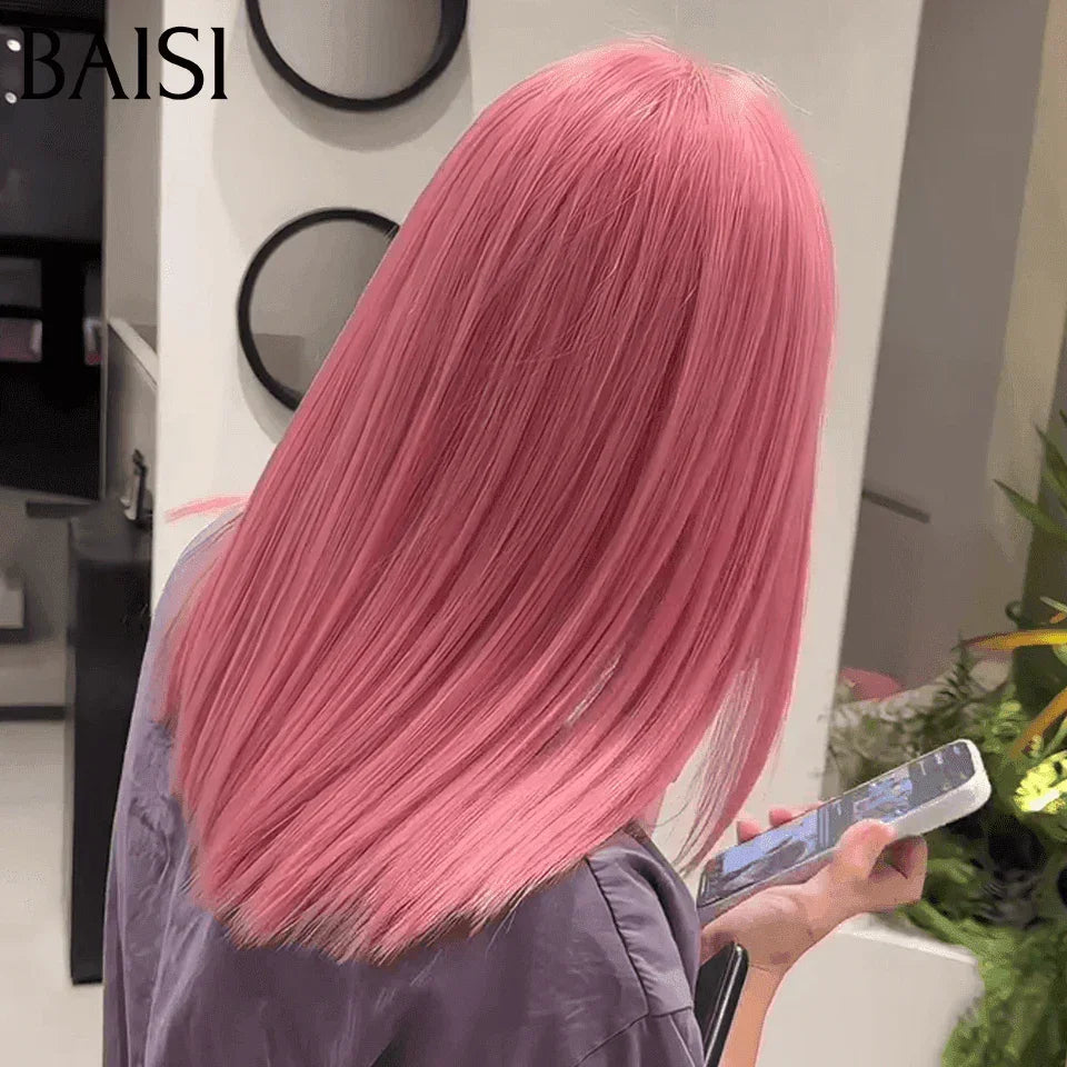 BAISI 13x4 straight bob wig in color #1B #99J highlights in 100% real human hair