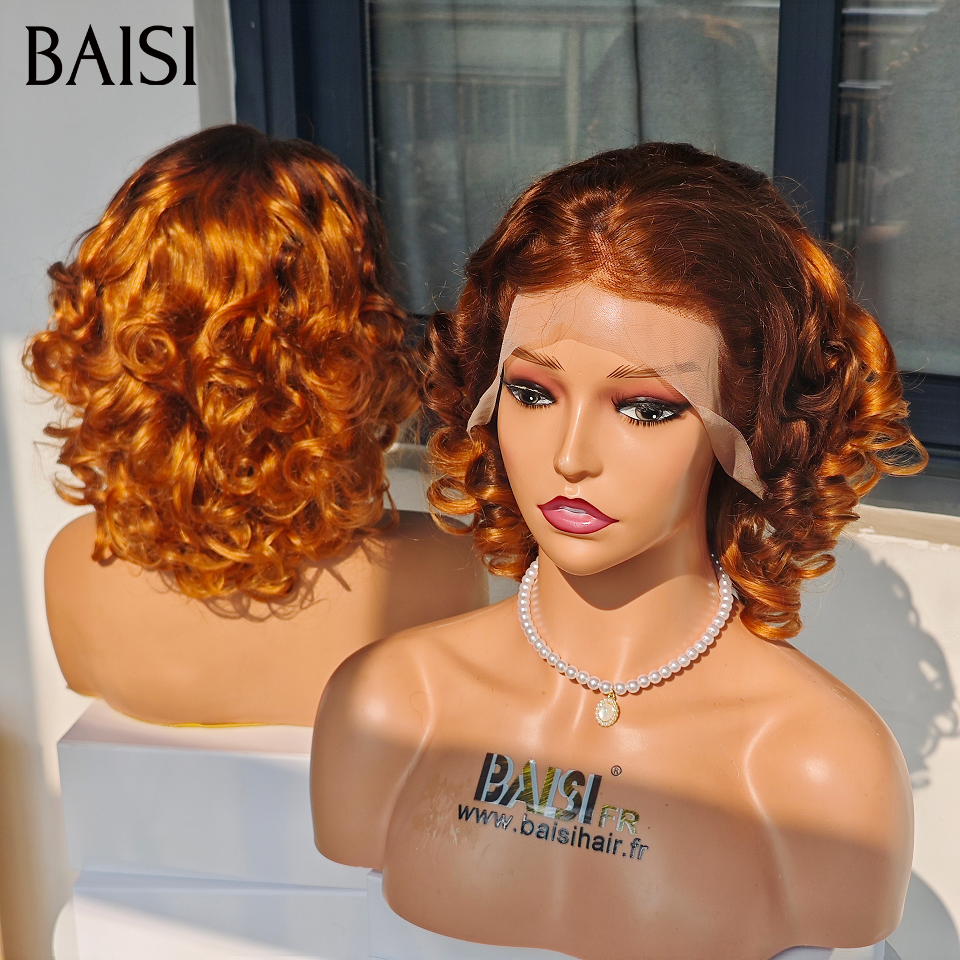 BAISI 13X4 lace frontal Perruques egg wave 10 pouces 68€ en couleur Miel Offre spéciale en 100% vrais cheveux humains