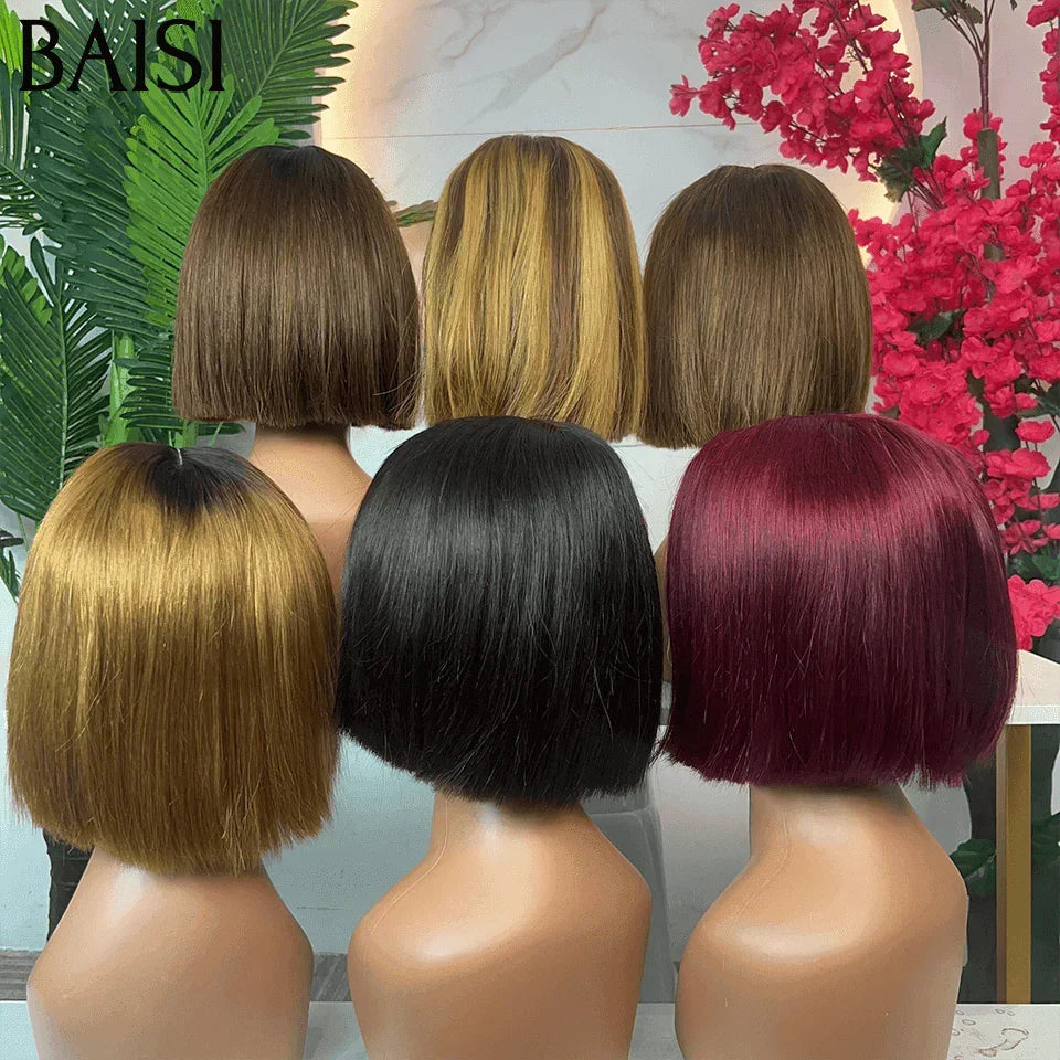 BAISI 6 Perruques 366€ 8 pouce 2X6 lace de luxe 100% Vietnam hair BOB Lisse 6 Couleurs NOIR ou 1BT99J ou 1BT4# ou P4/27# ou 4# ou 1BT30# ou en 100% Cheveux Humains BS65