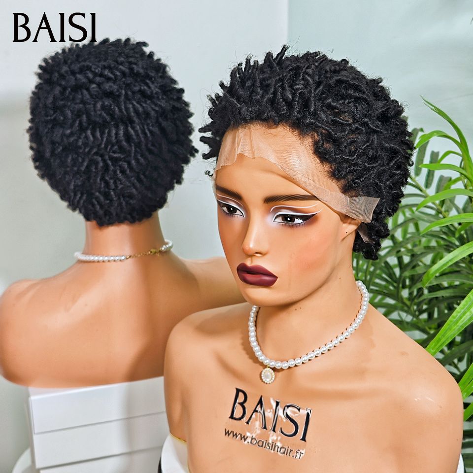 BAISI PROMO Offre spéciale Afro Curly 65€ NOIR 13X4 lace frontal Perruques pixie en 100% vrais cheveux humains