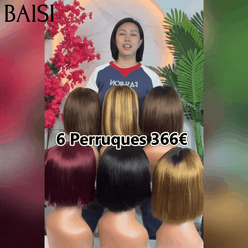 BAISI 6 Perruques 366€ 8 pouce 2X6 lace de luxe 100% Vietnam hair BOB Lisse 6 Couleurs NOIR ou 1BT99J ou 1BT4# ou P4/27# ou 4# ou 1BT30# ou en 100% Cheveux Humains BS65