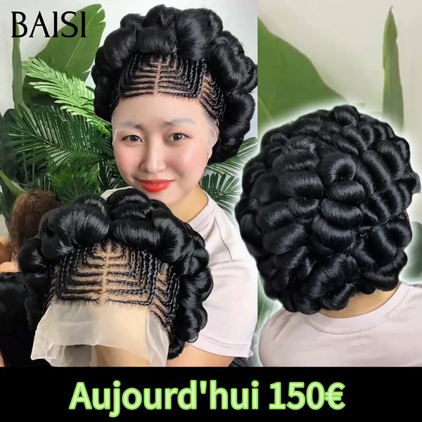 BAISI Nouvelle Arrivée Perruques Moitié Prix 13x4 frontal Lace avec Chignon de nattes NOIR En 100% cheveux humains