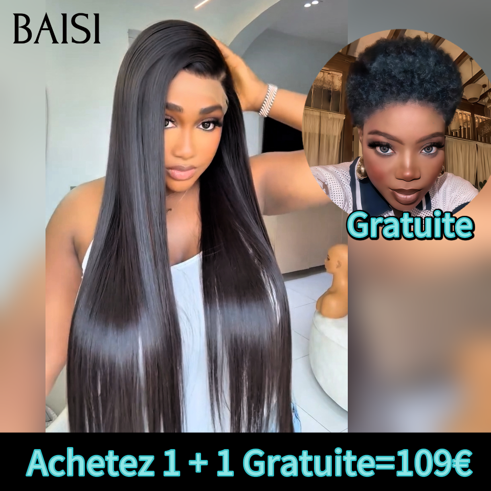 BAISI Achetez 1 + 1 Gratuite = 109€ 13x4 lace frontal Lisse 20 Pouces et sans Colle afro curly en France Facile à Revendre PROMO 100% Cheveux Humains