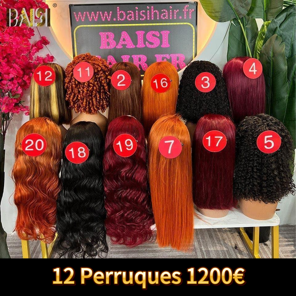 BAISI 2 Perruques Sans Colle 75€ Lisse et afro ou 12 Perruques en FRANCE 1200€ PRIX en promo en 100% vrais cheveux humains