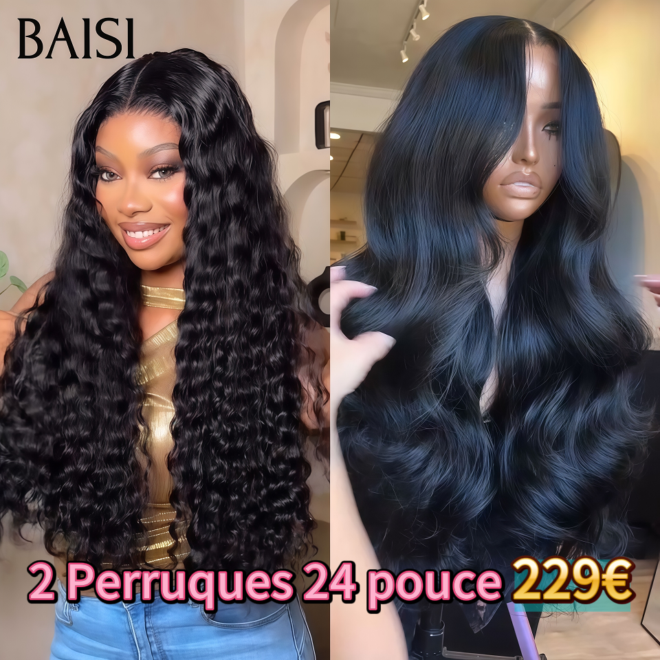 BAISI 2 Perruques 24 pouce 229€ 13x4 lace frontal deep wave et Body wave 100% Cheveux Humains