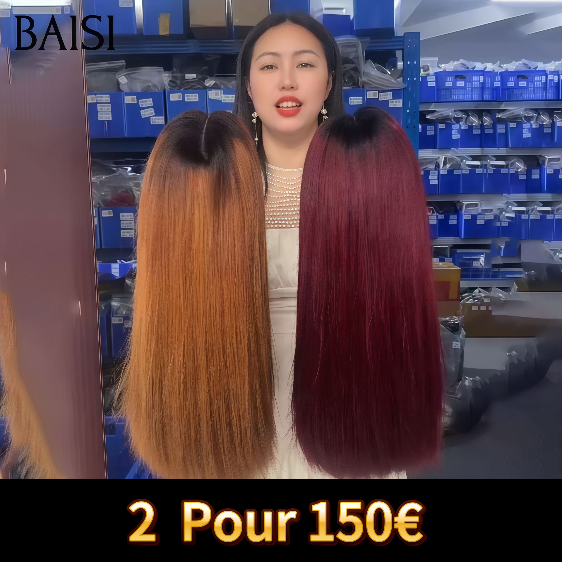 BAISI 2 pour 150€ Promo Black Friday 13x4 lace frontal bob lisse en 2 couleurs Bordeaux et Marron en 100% Cheveux Humains