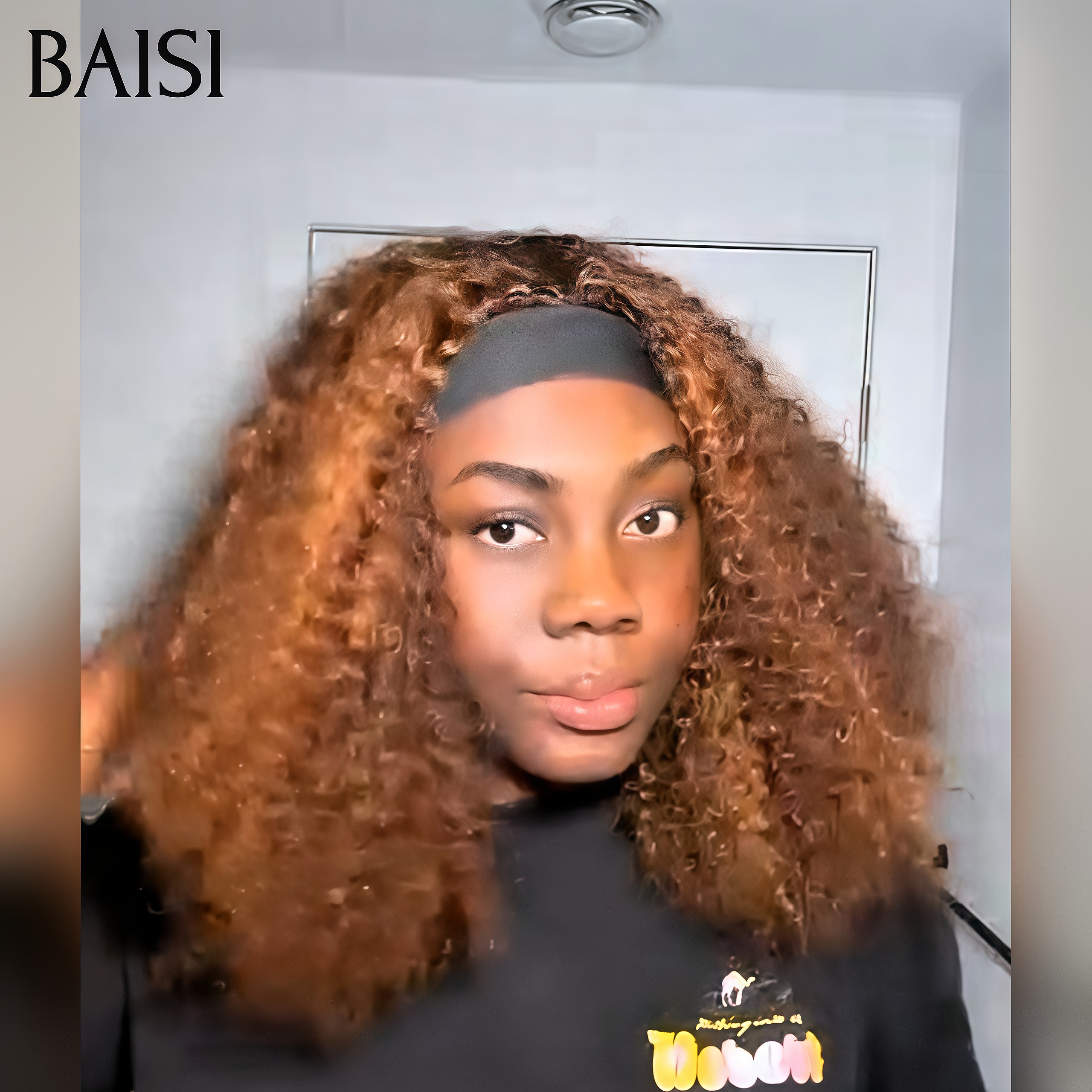 BAISI Perruque bandeau promotion 79€ noir 14 pouce kinky curly wave Fabriquée A La Machine sans Colle en 100% Cheveux Humains